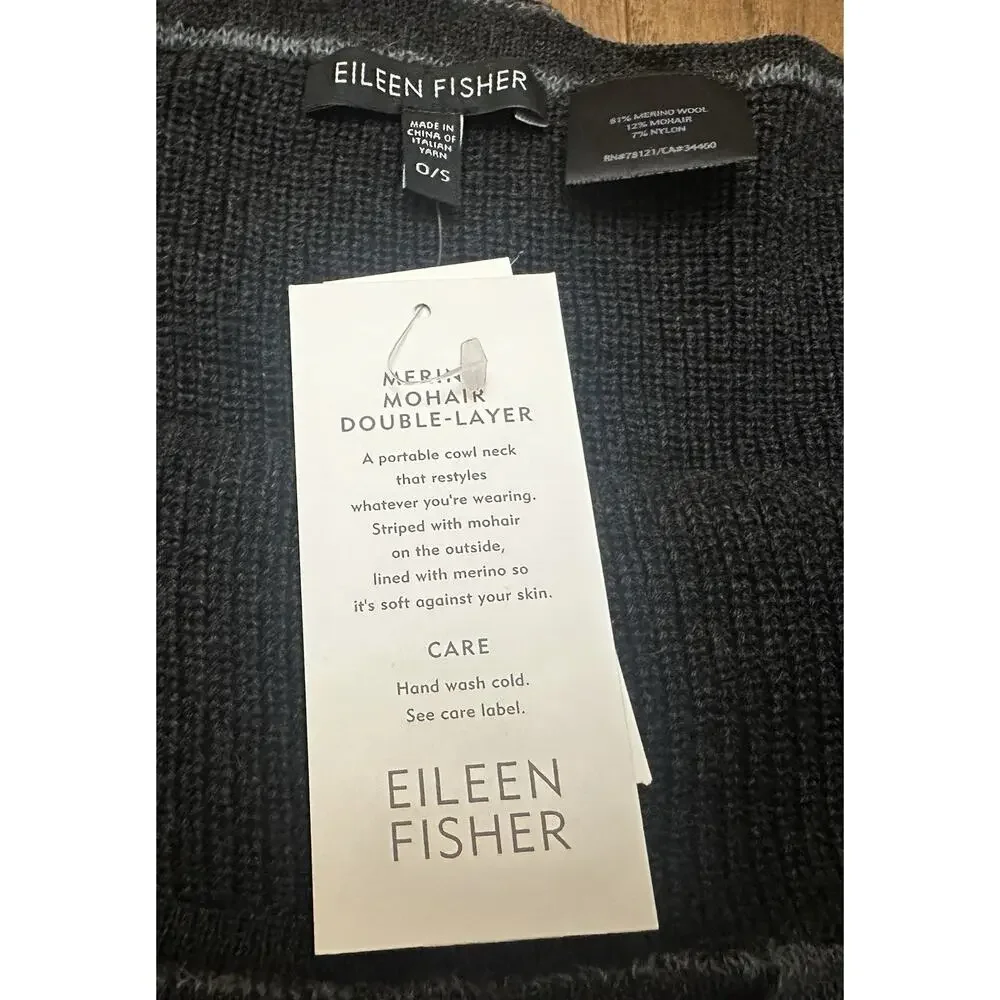 NEW EILEEN‎ FISHER Merino Wool Mohair Over Shoulders Shawl Neck Warmer Knit O/S